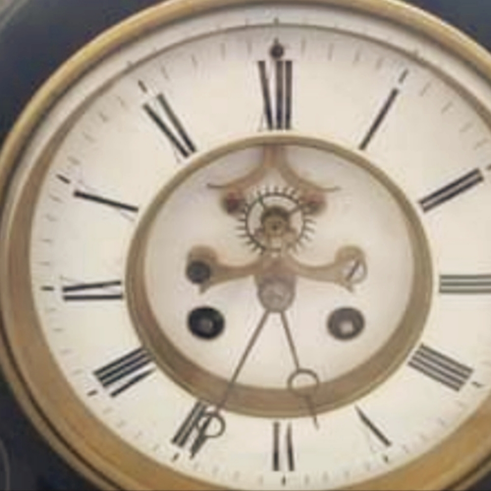 Antique French Black Slate Mantel Clock